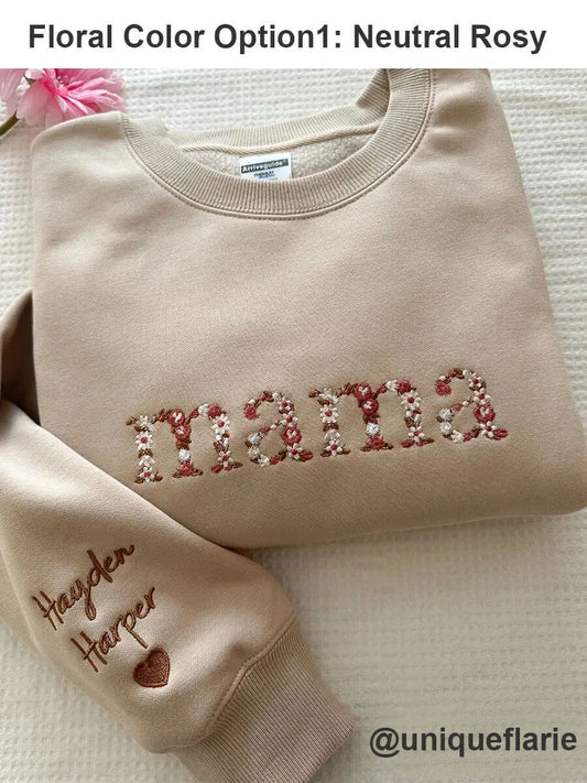 Custom Embroidered Mama/Grandma Floral Sweatshirt/Hoodie/T-shirt