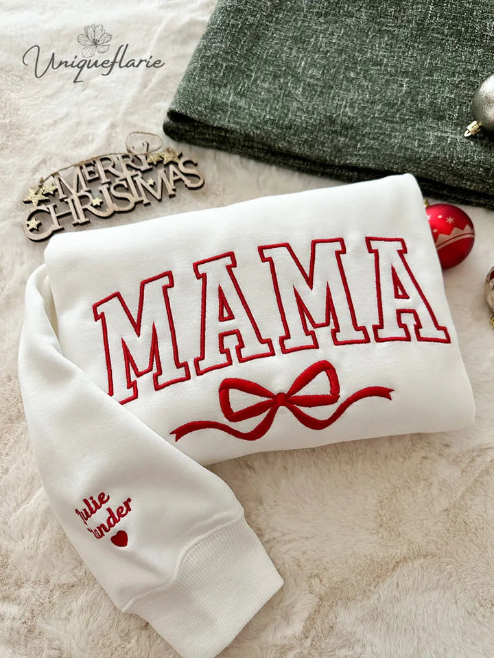 Custom Bow College Mama Embroidered Sweatshirt