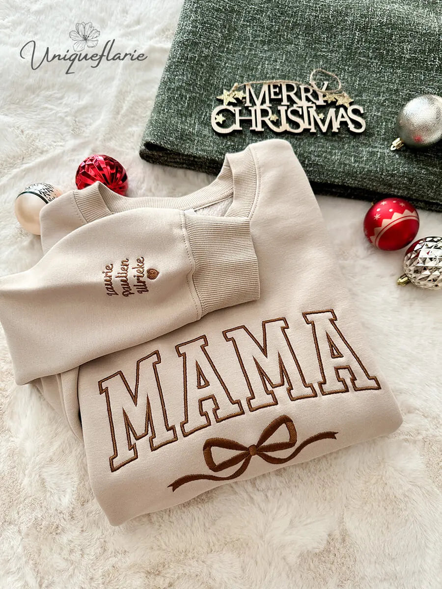 Custom Bow College Mama Embroidered Sweatshirt