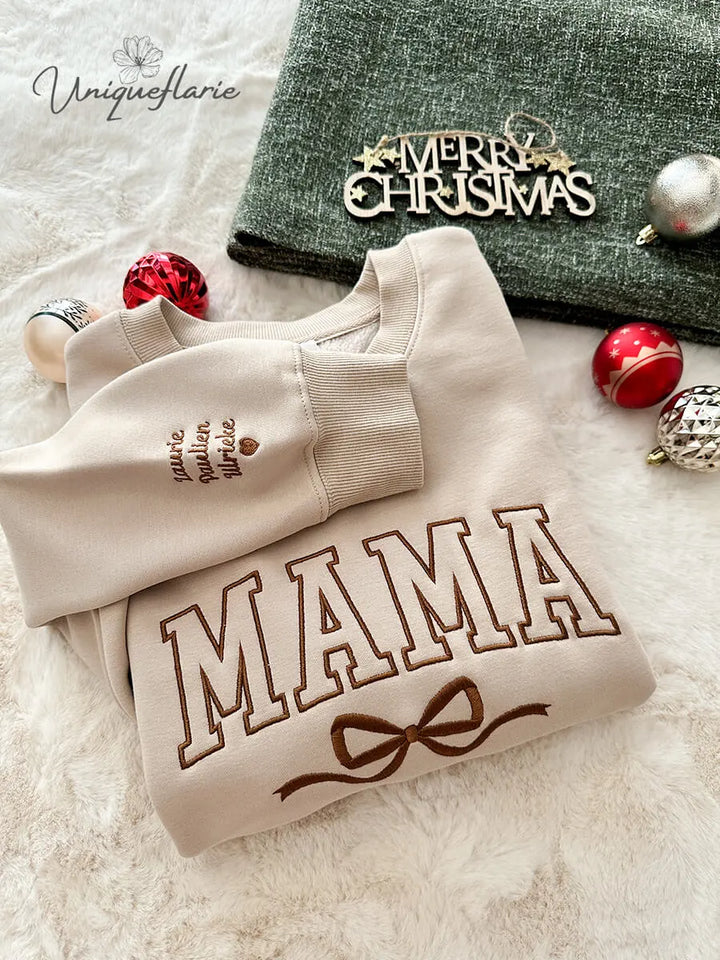 Custom Bow College Mama Embroidered Sweatshirt