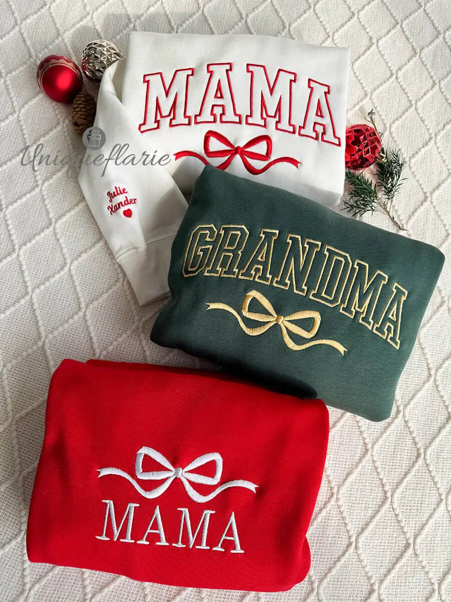 Custom Bow College Mama Embroidered Sweatshirt