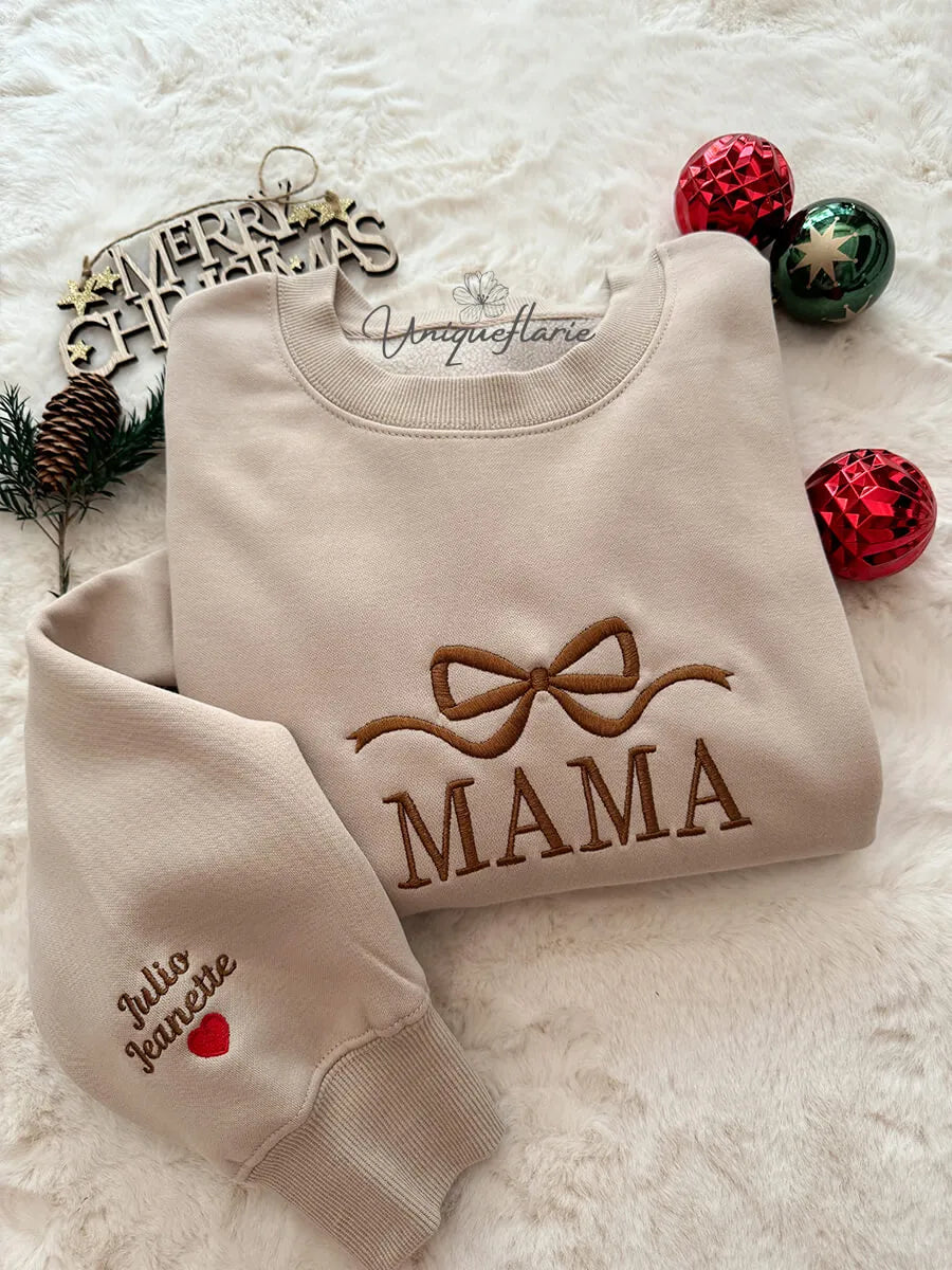 Custom Bow Mama/Grandma Embroidered Sweatshirt