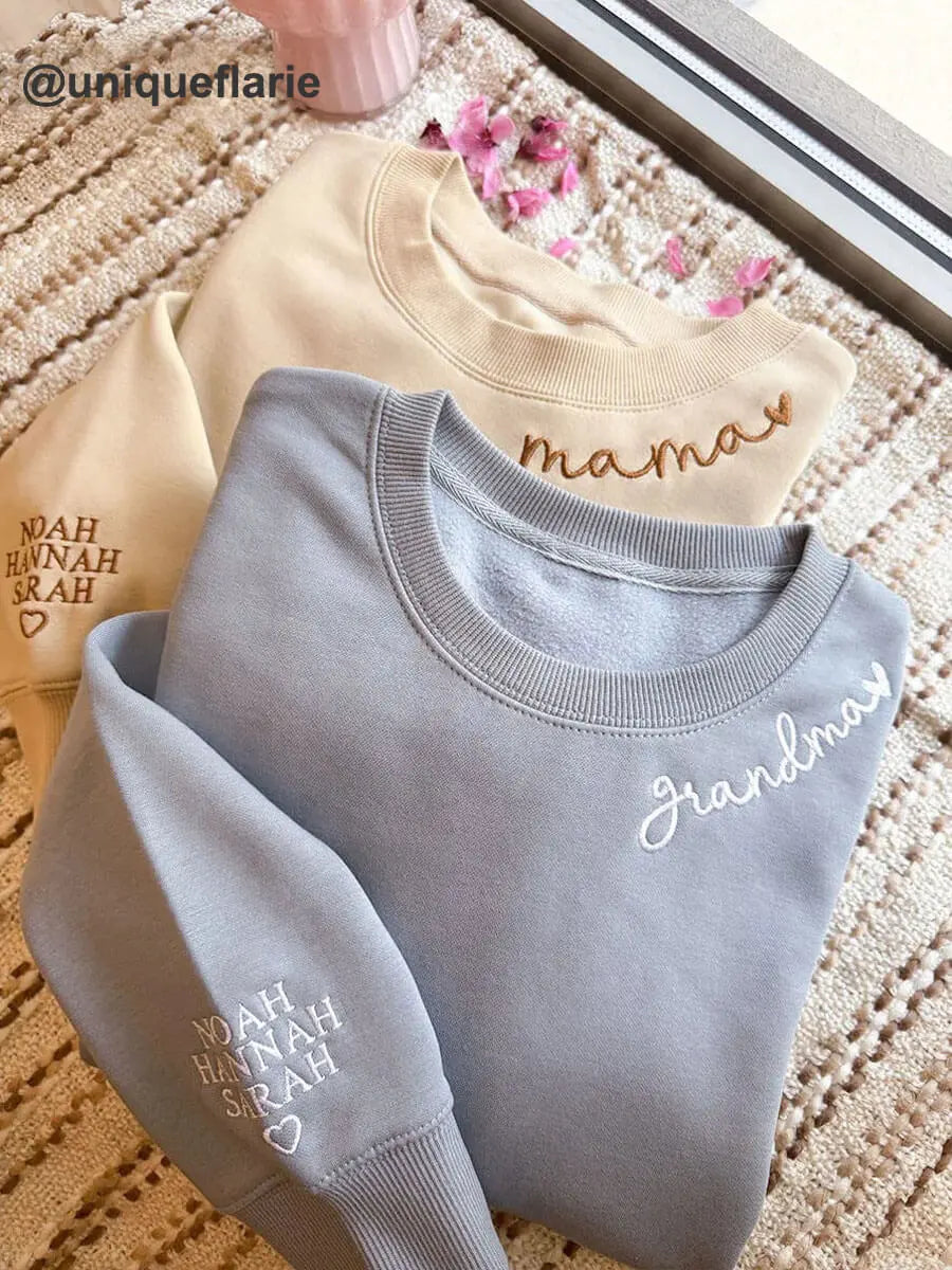 Collar bordado personalizado mamá/abuela sudadera/sudadera con capucha/camiseta