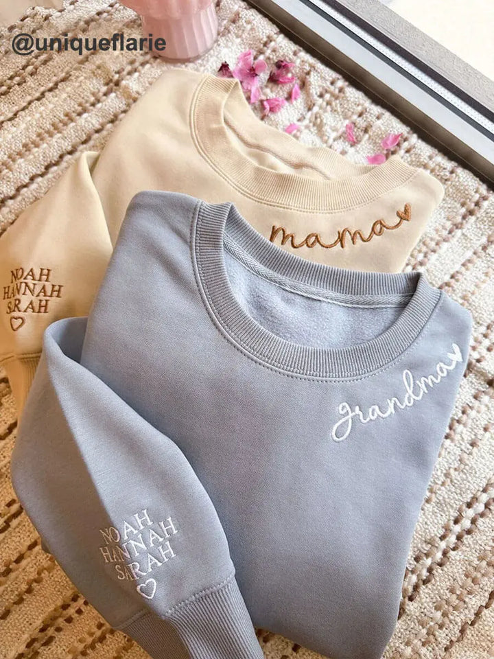 Collar bordado personalizado mamá/abuela sudadera/sudadera con capucha/camiseta