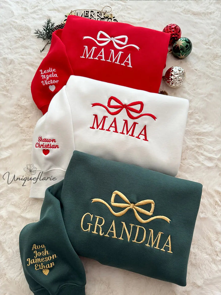 Custom Bow Mama/Grandma Embroidered Sweatshirt