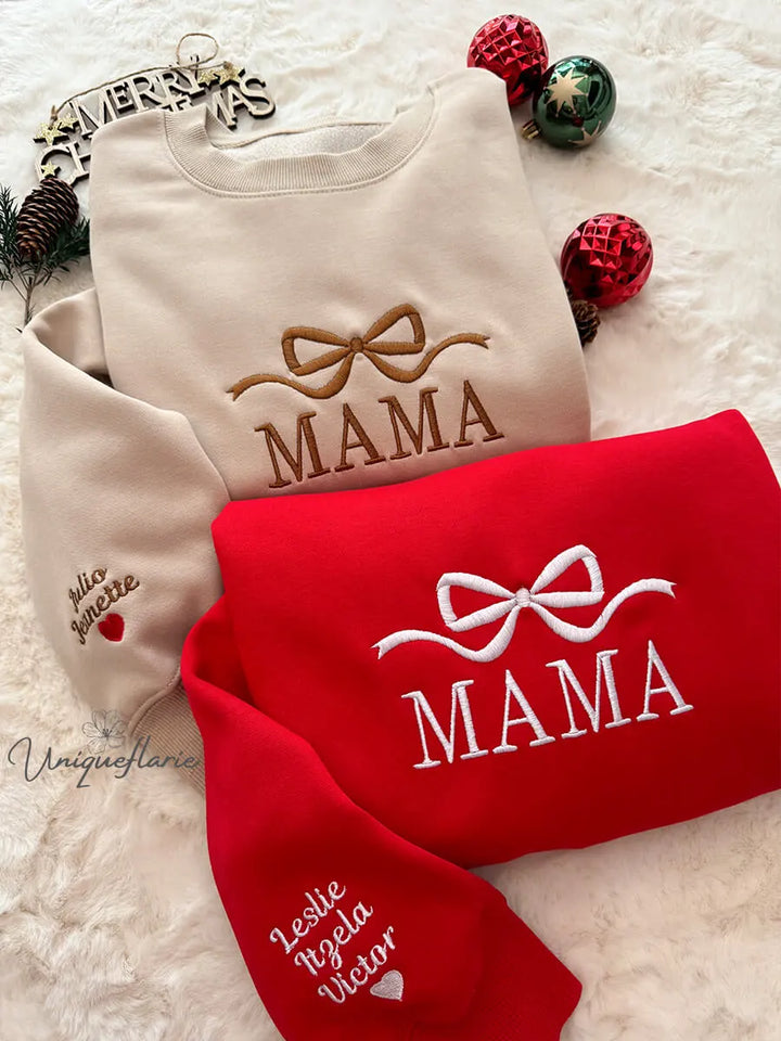 Custom Bow Mama/Grandma Embroidered Sweatshirt