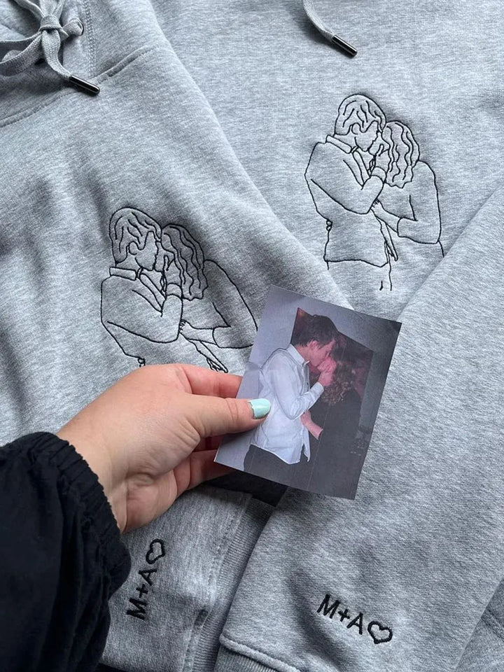 Sudadera/sudadera con capucha con bordado de contorno de foto personalizada