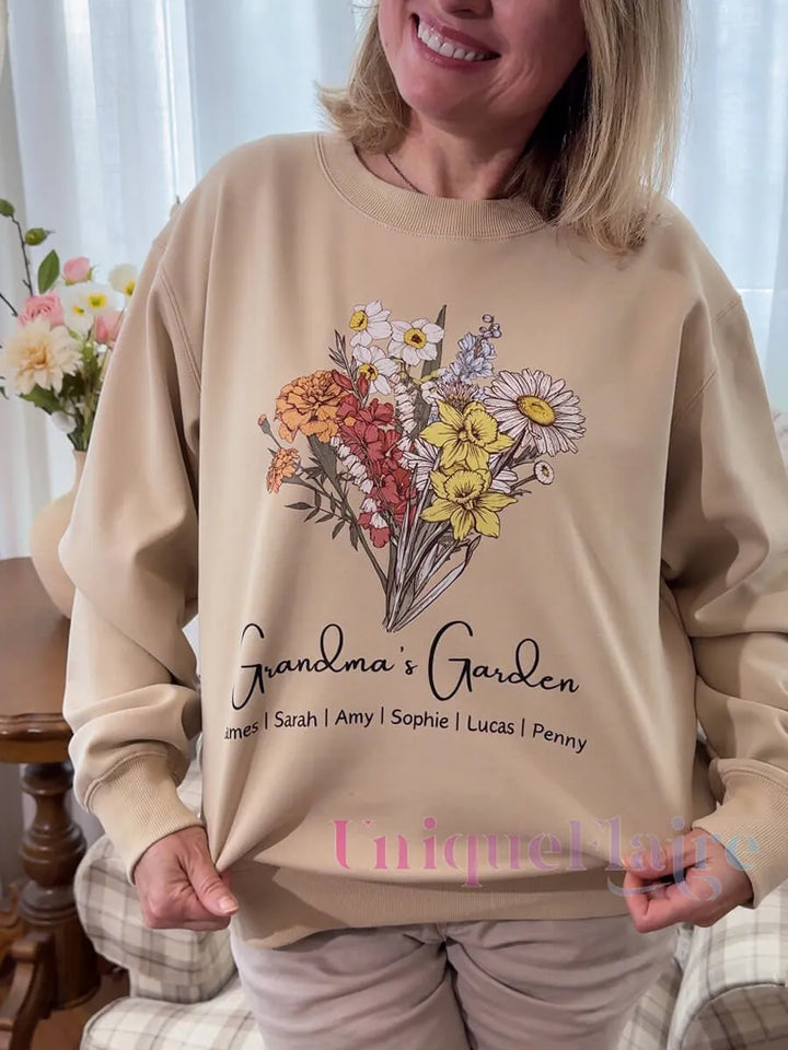 Sudadera/sudadera con capucha/camiseta personalizada del jardín de mamá del ramo de flores de nacimiento