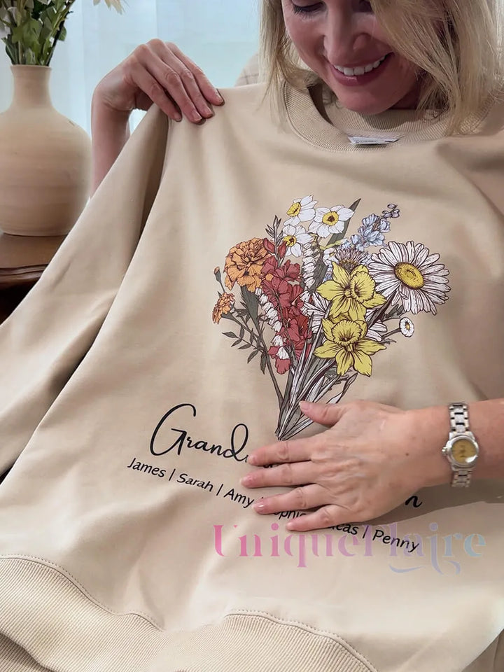 Sudadera/sudadera con capucha/camiseta personalizada del jardín de mamá del ramo de flores de nacimiento