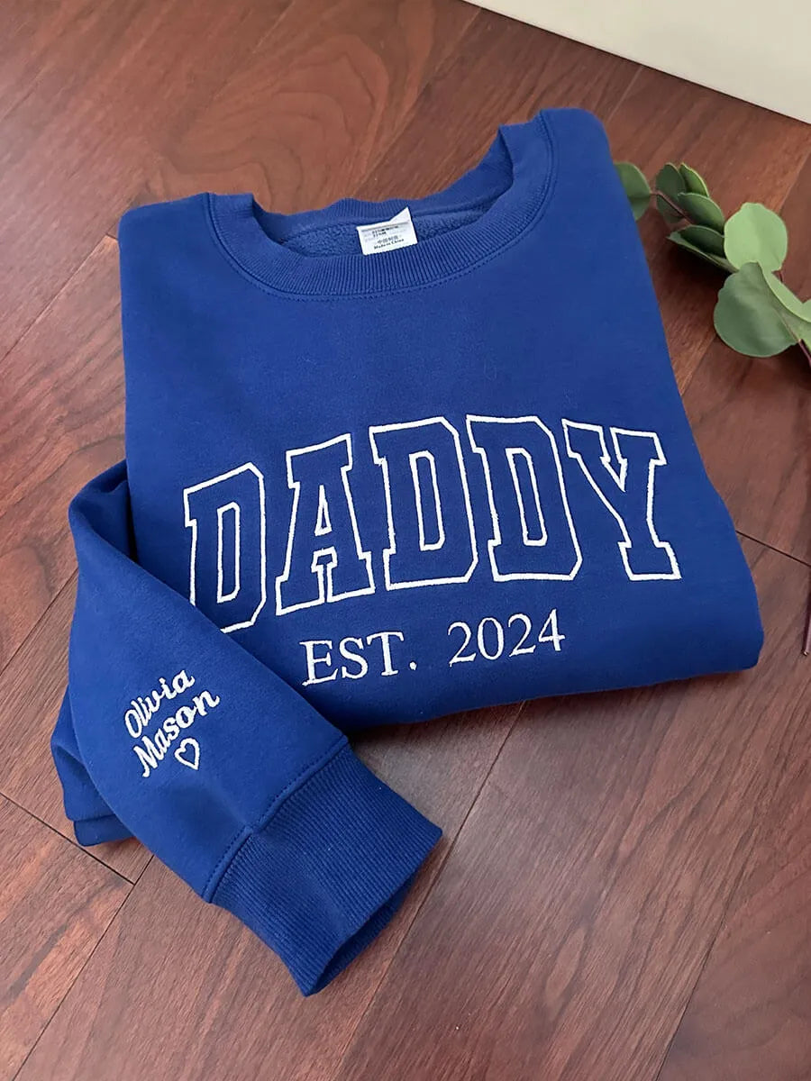 Custom Embroidered Dad T-shirt/Sweatshirt/Hoodie with Kids Names on Sleeve Father's Day Gift