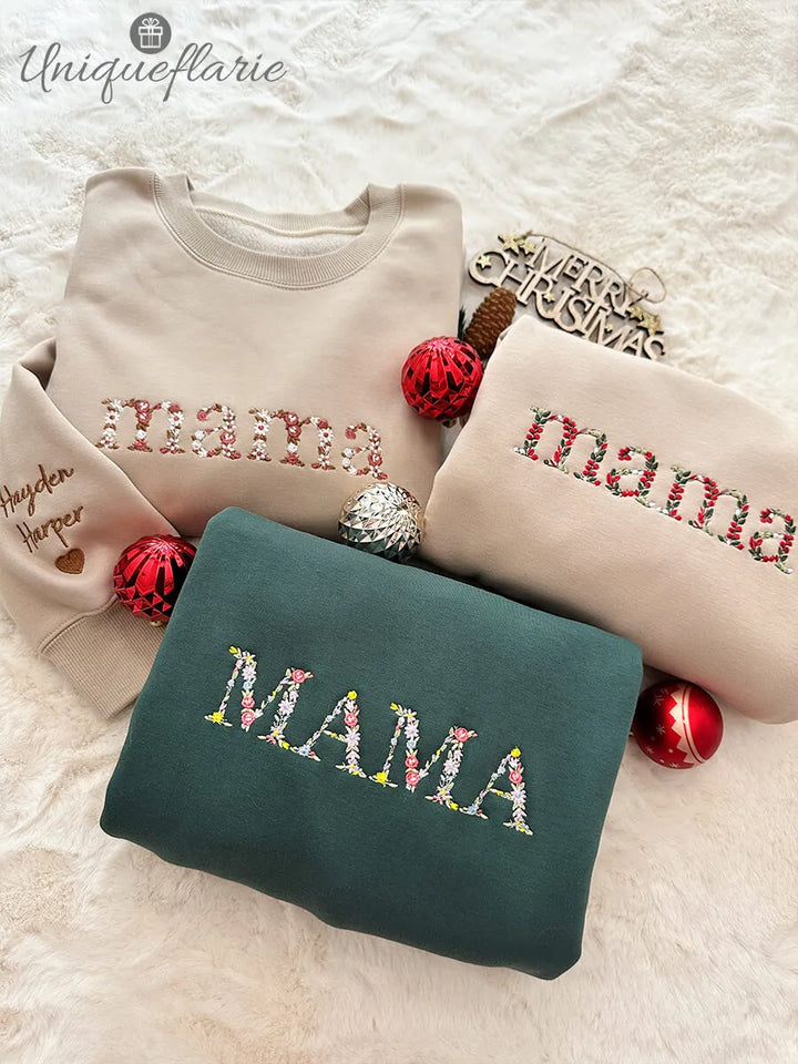 Sudadera/sudadera con capucha/camiseta floral bordada personalizada para mamá/abuela