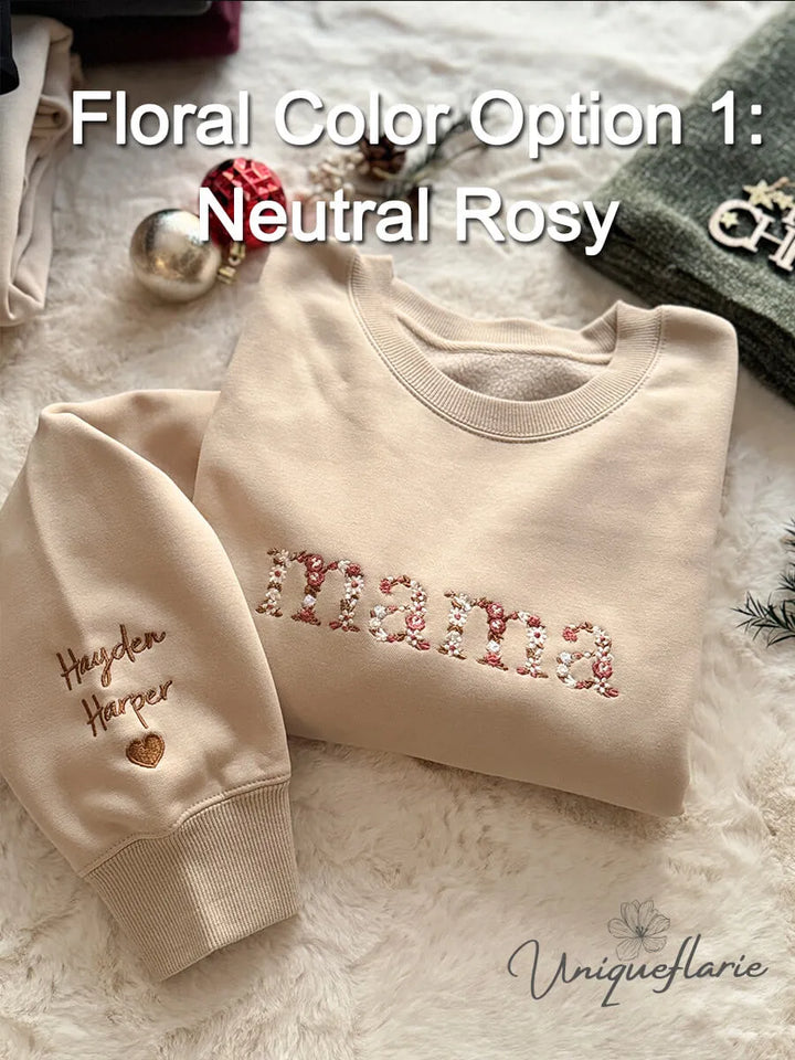 Sudadera/sudadera con capucha/camiseta floral bordada personalizada para mamá/abuela